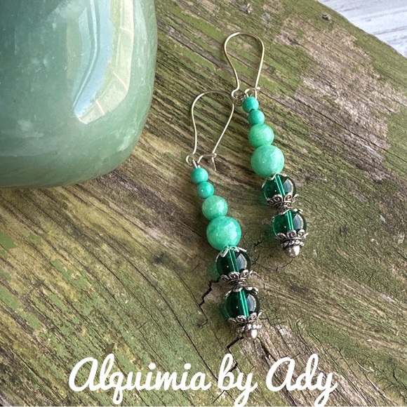 Green Amazonite  Bon Bon earrings - Picture 1 of 4